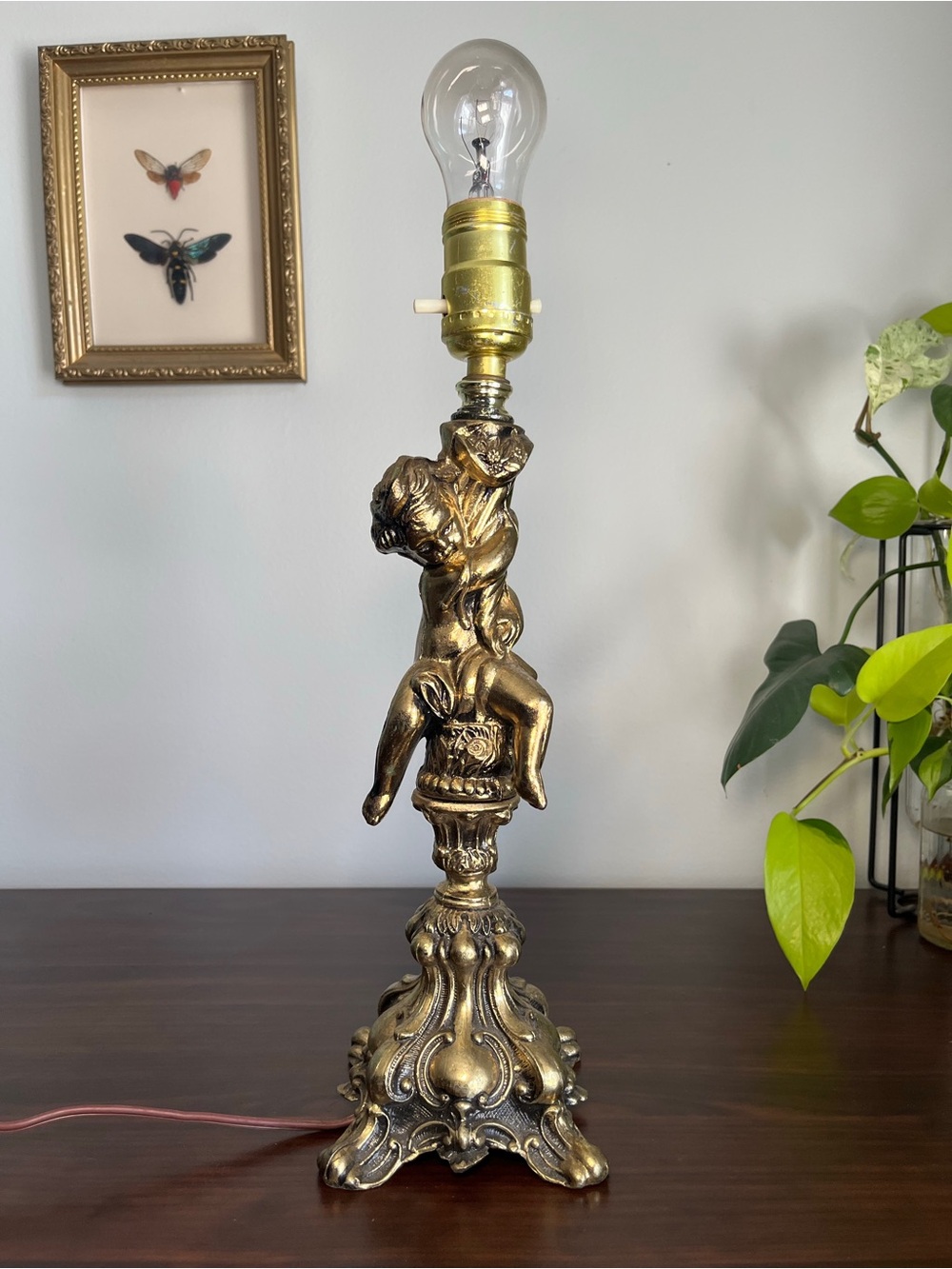 Vintage Cherub Brass Table Lamp – Hollywood Regency / Baroque Style